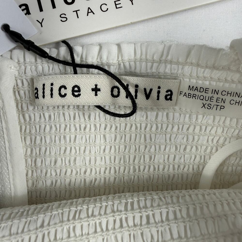 Alice + Olivia NWT Eliana Puff Sleeve White XS Smocked Body Crop Top - Picture 9 of 11